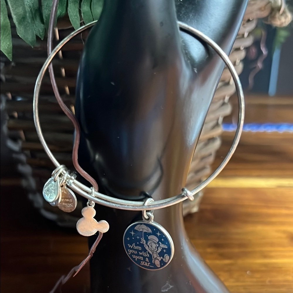 Alex and Ani Silver Charm Bracelet with Blue Accents Disney when you wish upon a